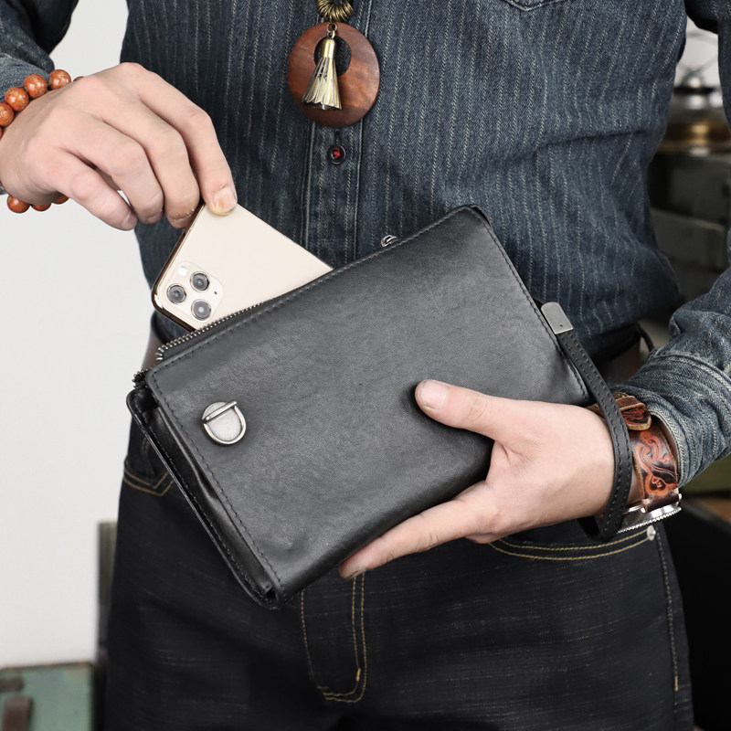 男士手包真皮头层植鞣牛皮手拿包休闲大容量拉链钱包日韩手机包潮,淘宝优惠券,粉丝福利购,淘宝优惠卷