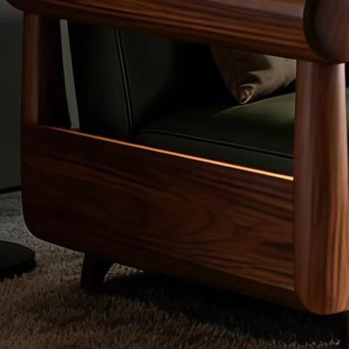 新中式黑胡桃木沙发现代客厅禅意实木家具酒店别墅客厅皮艺沙发 - 图2