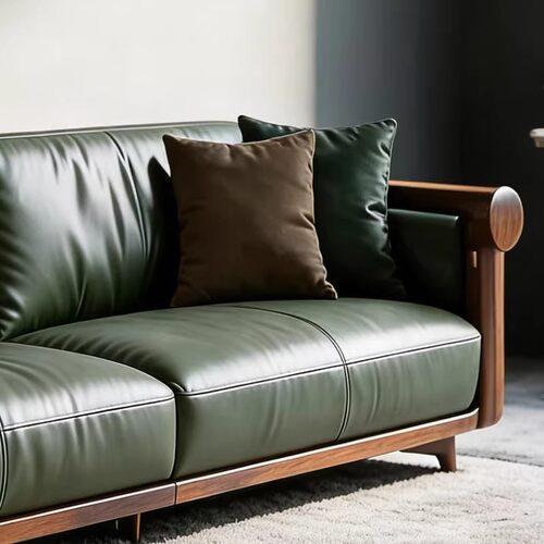 新中式黑胡桃木沙发现代客厅禅意实木家具酒店别墅客厅皮艺沙发 - 图0