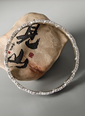 足银9999手工錾刻雏菊手镯