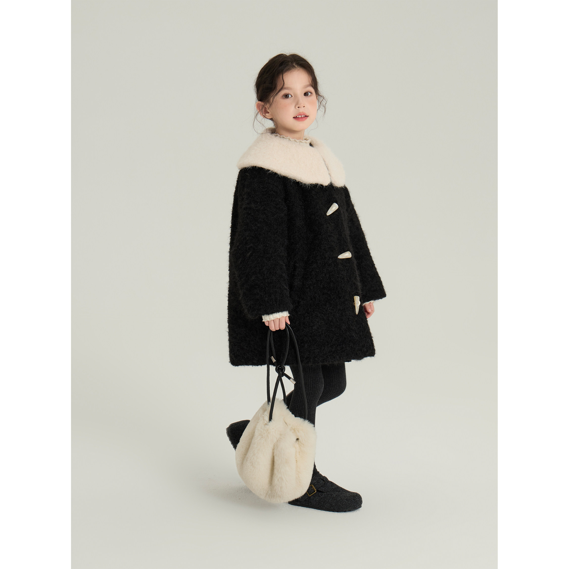 senbaby童装女童新年外套儿童冬季牛角扣外套加棉翻领毛毛大衣,淘宝优惠券,粉丝福利购,淘宝优惠卷