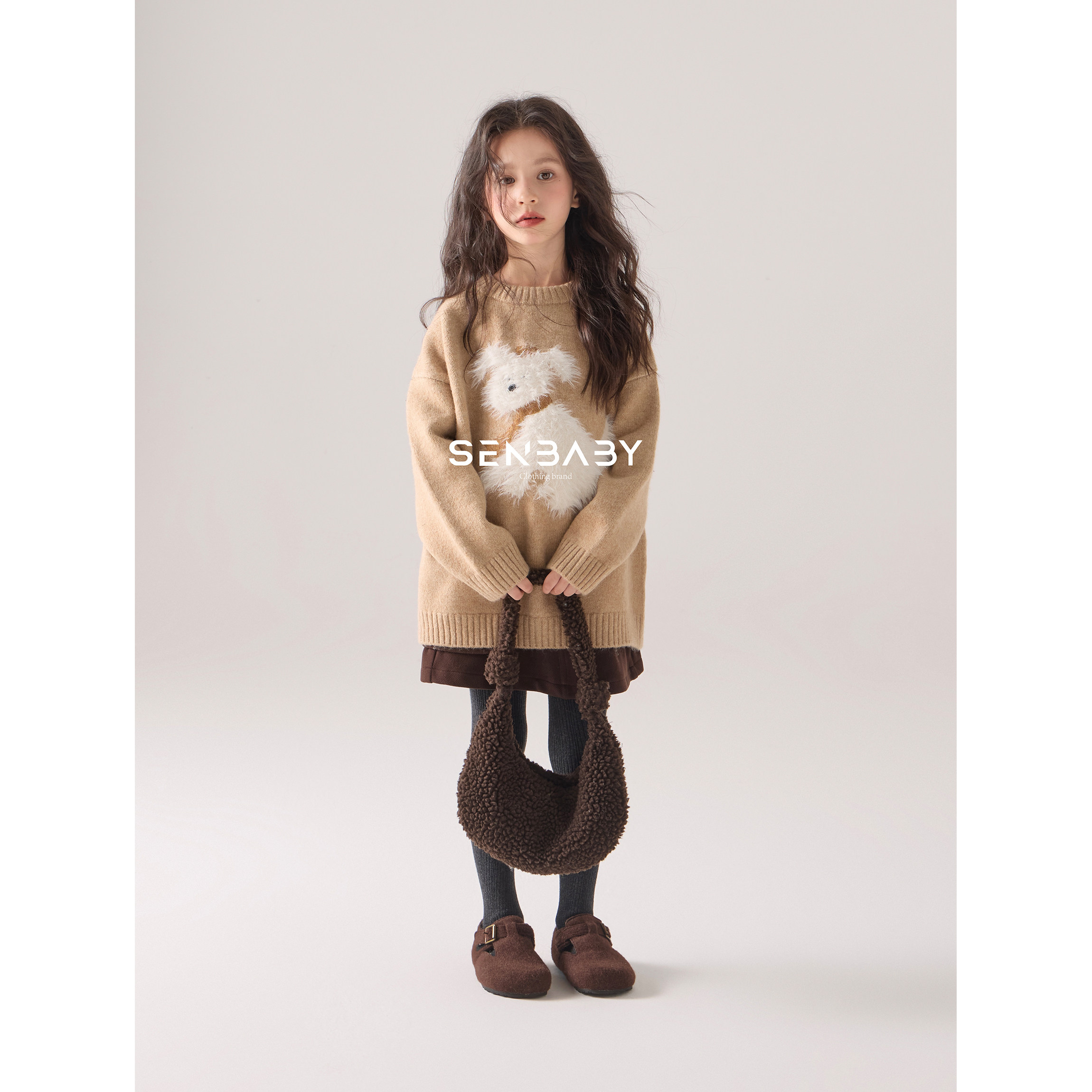 senbaby童装女童长袖针织衫上衣2025冬新款儿童可爱立体小狗毛衣,淘宝优惠券,粉丝福利购,淘宝优惠卷
