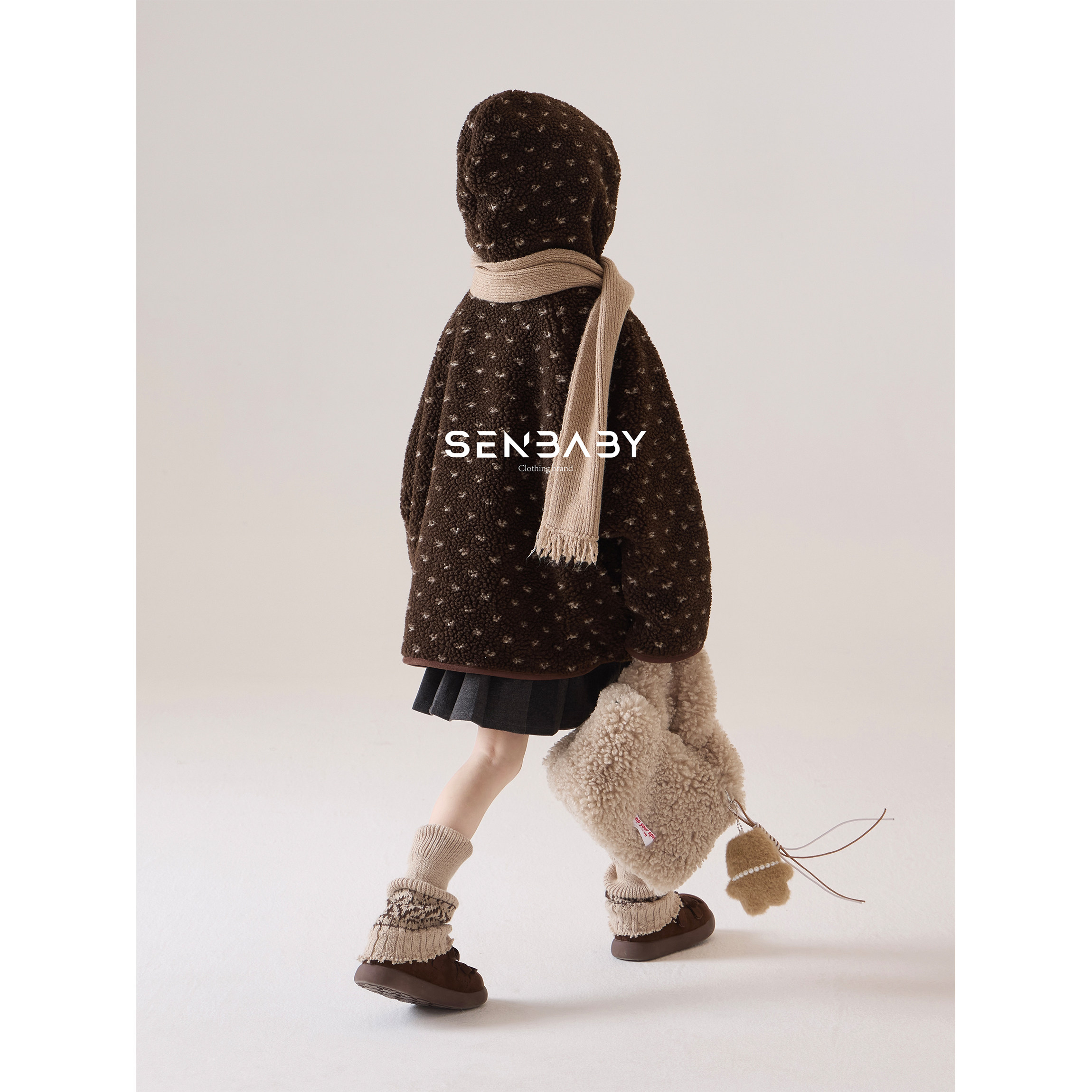 【现货】senbaby童装女童保暖两件套儿童爱心毛绒外套百褶裙套装,淘宝优惠券,粉丝福利购,淘宝优惠卷