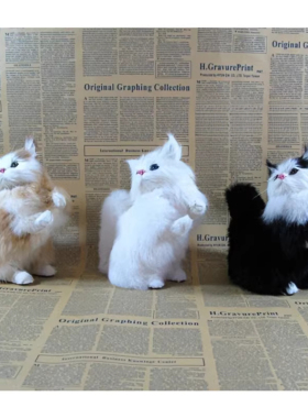 仿真动物猫咪摆件兔皮毛工艺品