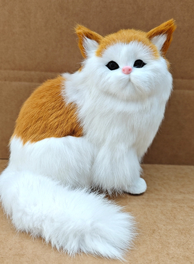 兔皮毛工艺波斯猫仿真猫咪摆件客厅电视柜装饰品创意家居饰品礼物