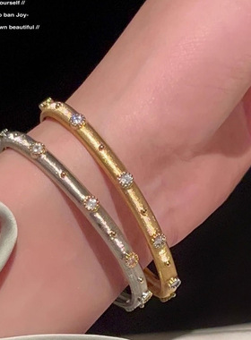 布契拉丝手镯开口意大利金属手链高级质感闪钻复古