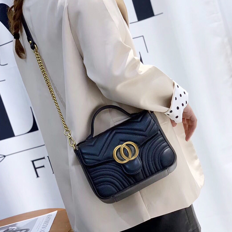 2020新款小香头层牛皮时尚菱格包包 唐王保罗女士包袋