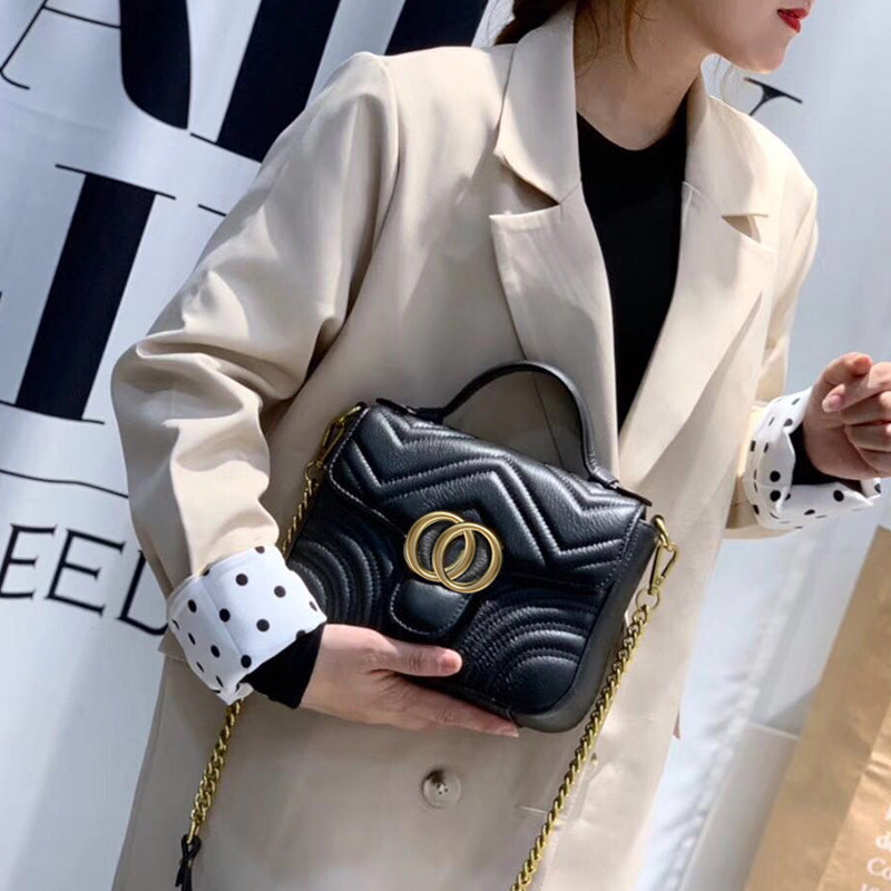 2020新款小香头层牛皮时尚菱格包包 唐王保罗女士包袋