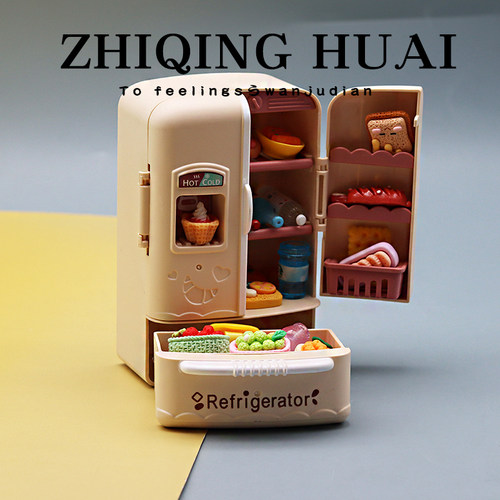 过家家玩具迷你微缩小白冰箱双开门厨房新款儿童娃娃屋ob11食玩 - 图2