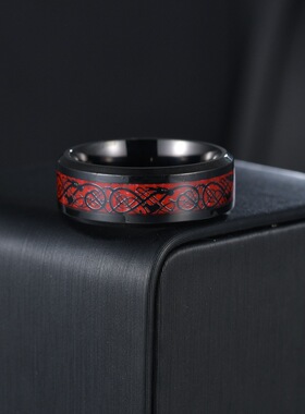 红色碳纤维龙纹戒指士饰品