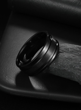 欧美亚马逊爆款士钛钢黑色戒指真空电镀不掉色希音同款式饰品