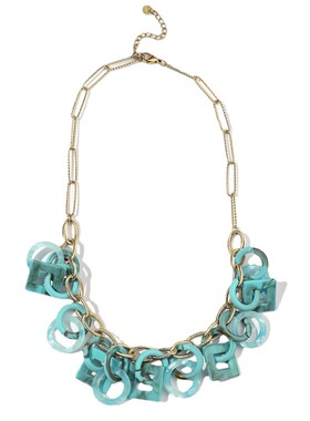 湖蓝色圆形方形亚克力钛钢项链