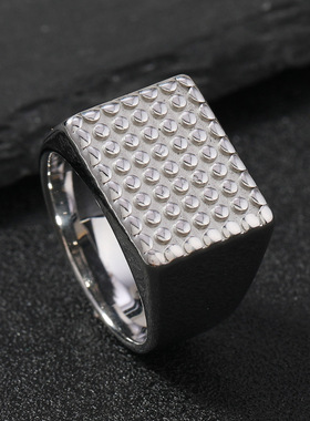 跨境热销不锈钢戒指 时尚铸造长方形波点戒指男士几何指环手饰品