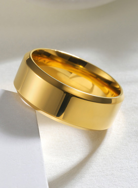 跨境经典光面双斜边钛钢男士戒指4mm6mm8mm宽指环真空电镀不掉色
