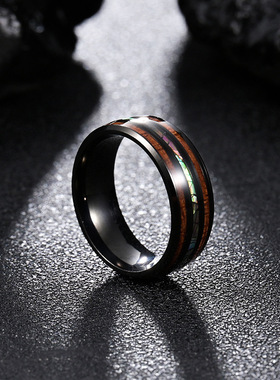 指环夏威夷相思木男士钛钢戒指