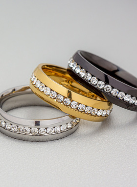 个性时尚排带钻戒指不锈钢