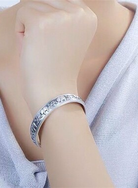 复古泰银 吉祥大象美好寓意开口手镯环 随求心咒陀罗尼经文手镯