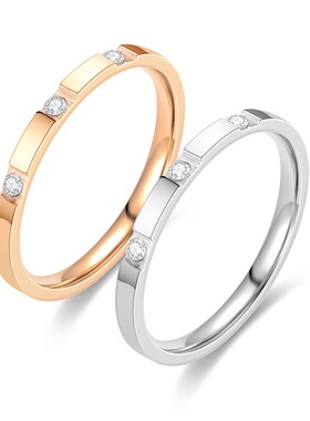 小众钛钢镶钻戒指女ing风时尚