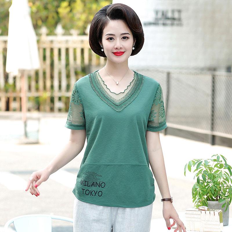 巴宝兹旗舰店中老年女装夏装新款上衣七分裤子两件套中年女装夏季时尚短袖套装1