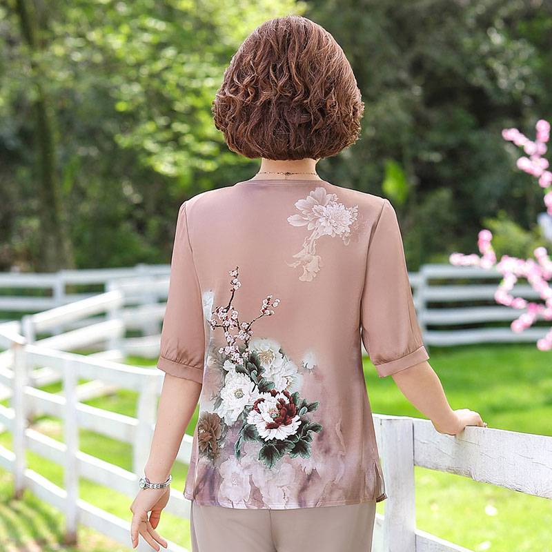 巴宝兹旗舰店中老年女装夏装新品上衣裤子两件套中年女士气质高贵夏季时尚套装3