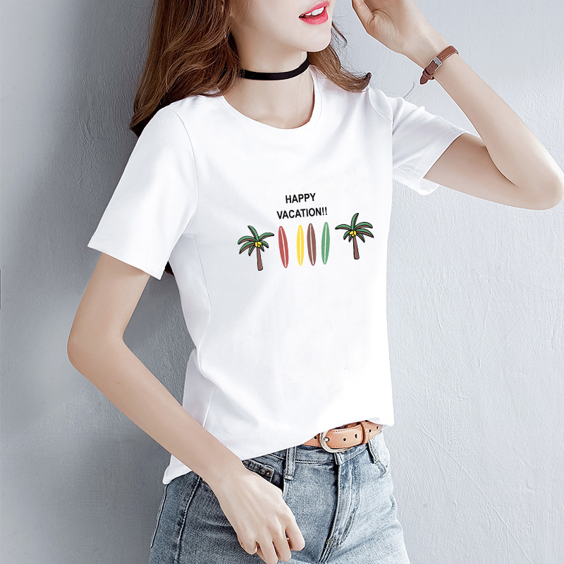 超火cec上衣服纯棉白色女短袖t恤 棉纳T恤