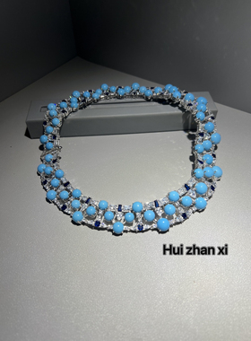 Hui zhan xi人工绿松满镶满钻宴会款豪镶项链晚宴