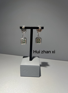 Hui zhan xi培育祖母绿豹子头5ct大克拉祖母绿主石耳坠耳饰