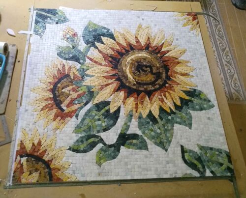 天然大理石材马赛克手工拼图画 花园玄关客餐厅电视背景墙 向日葵 - 图2