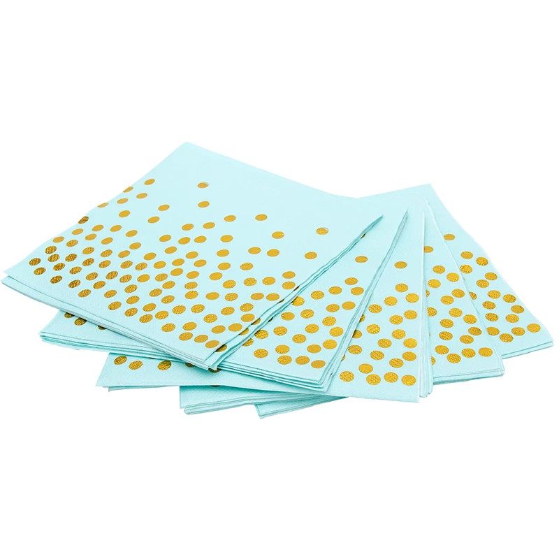 Disposable environmentally friendly paper tableware blue gold dot set