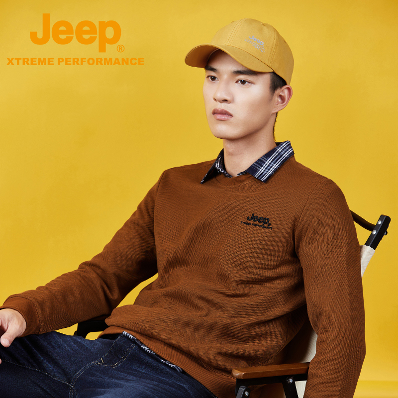 Jeep吉普经典圆领卫衣男防风罗纹长袖时尚休闲针织衫透气毛织外套