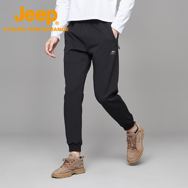 Jeep吉普春季潮流针织裤加绒加厚休闲裤透气束腿裤男亲肤运动卫裤 - 图0