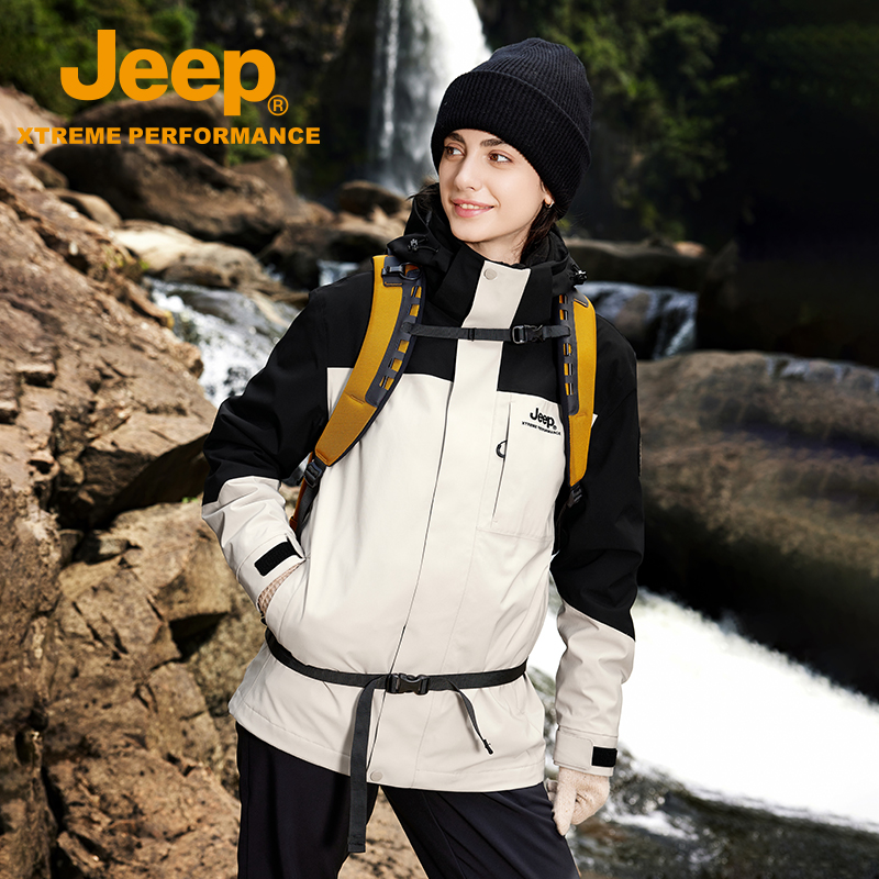 Jeep三合一冲锋衣女款防风防水登山服25秋冬新款夹克可拆卸外套男 - 图0