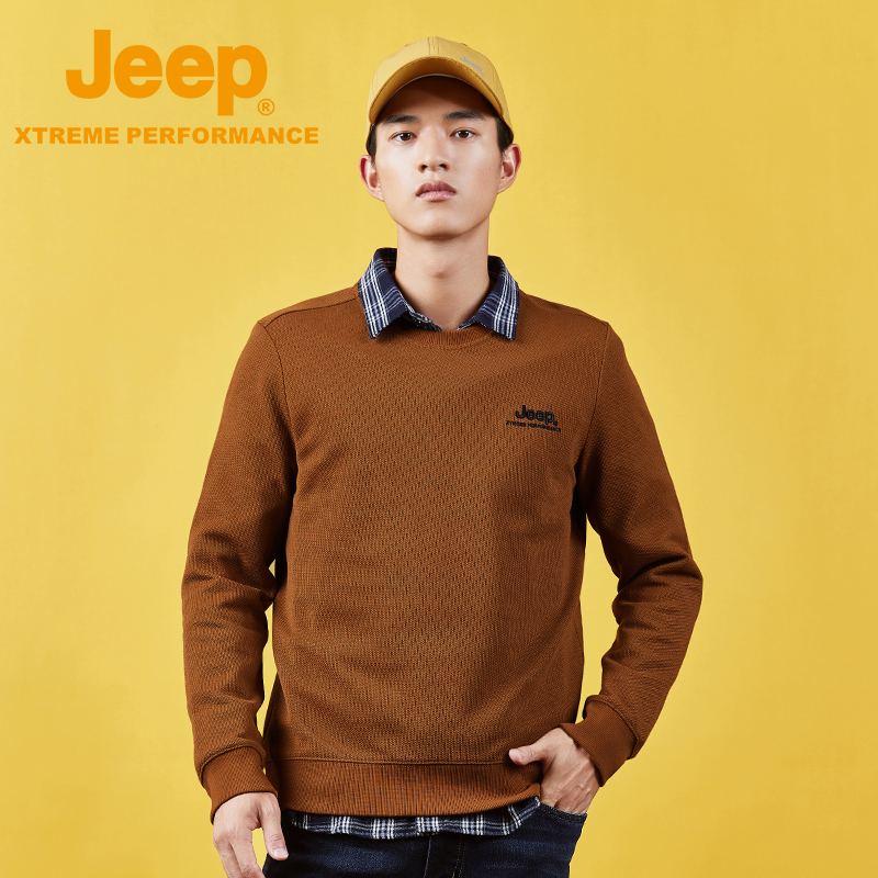 Jeep吉普经典圆领卫衣男防风罗纹长袖时尚休闲针织衫透气毛织外套