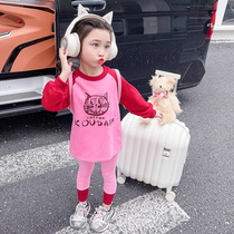 Female baby autumn clothing clothing suit 2023 new children foreign air trendy spring and autumn style cartoon hit bottom pants two sets