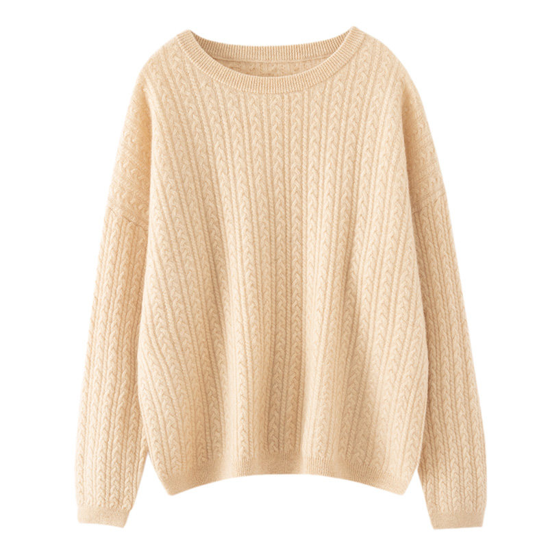秋冬新款100%山羊绒衫女圆领麻花宽松休闲纯色软糯百搭针织衫毛衣,淘宝优惠券,粉丝福利购,淘宝优惠卷