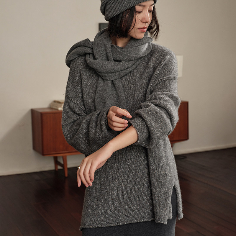 25秋冬新款开叉半高领羊绒衫女100%山羊绒毛衣宽松加厚针织打底衫,淘宝优惠券,粉丝福利购,淘宝优惠卷