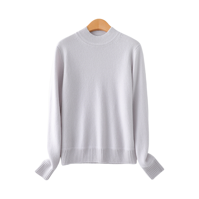 康赛妮双股加厚100%山羊绒衫女小圆领针织打底衫秋冬高档保暖毛衣 - 图3