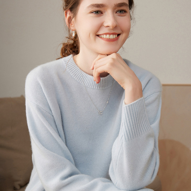 加厚圆领100%纯山羊绒衫女毛衣秋冬新款宽松慵懒高级感针织打底衫,淘宝优惠券,粉丝福利购,淘宝优惠卷