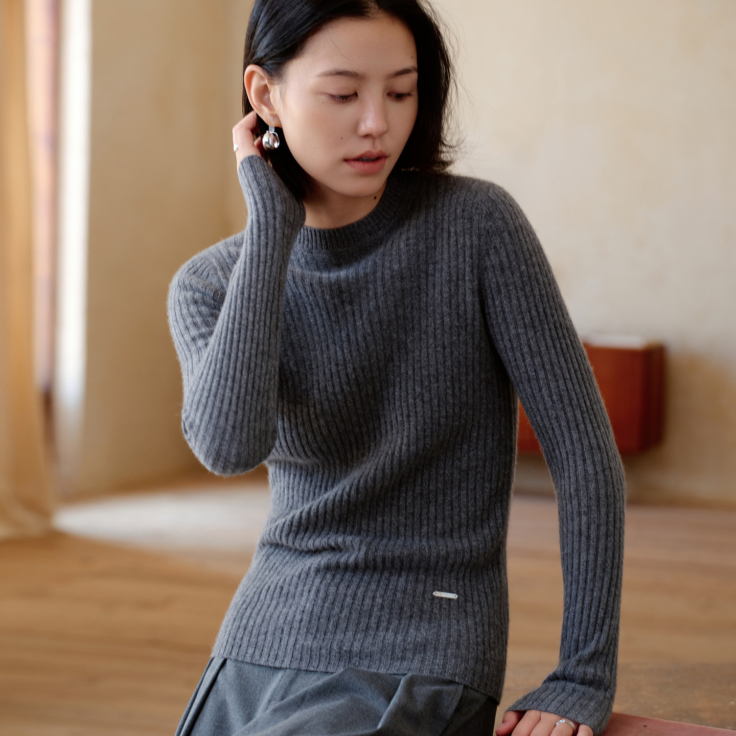 康赛妮纱线~圆领100纯山羊绒衫女毛衣秋冬新款修身百搭针织打底衫,淘宝优惠券,粉丝福利购,淘宝优惠卷