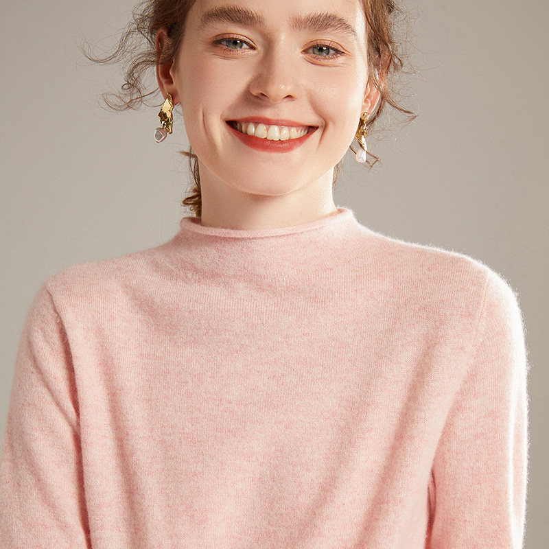 半高领羊绒衫女100纯山羊绒毛衣秋冬新款宽松上衣卷边针织打底衫,淘宝优惠券,粉丝福利购,淘宝优惠卷