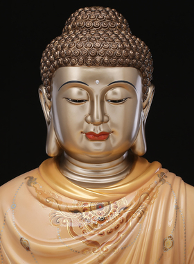 铜彩铜彩绘三宝佛释迦牟尼阿弥陀佛药师佛供奉佛像摆件家居饰品