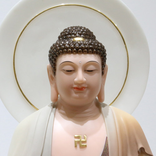 天然雕刻汉白玉淡彩西方三圣阿弥陀佛观音菩萨大势至菩萨供奉佛像 - 图0