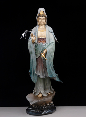 铜贴真金镶宝观音菩萨供奉佛像摆件家用寺庙 一叶观音家居饰品