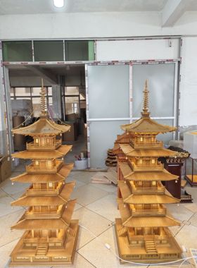 中国古建筑五层塔模型江苏无锡金丝柚木拈花湾拈花塔工艺品摆件