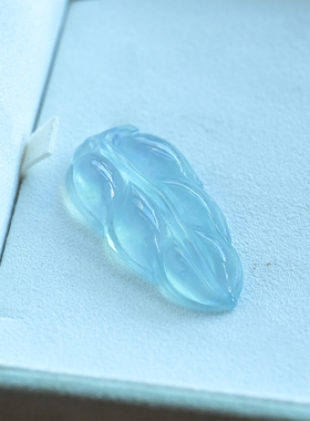 冰种树叶吊坠复古蓝水飘花起光高冰翡翠处理ab货毛衣链饰品女生礼