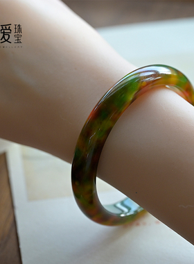 绿盐源玛瑙手镯橘红色水晶饰品