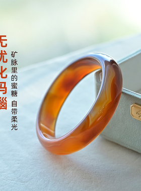 天然老糖色玛瑙手镯复古风女饰品