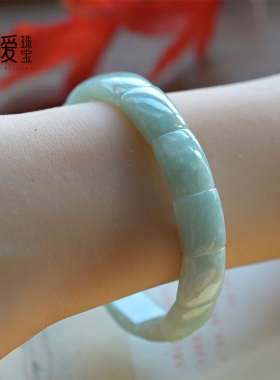 天然翡翠手排豆绿翡翠A货手串方牌手链缅甸翡翠时尚饰品女生礼物