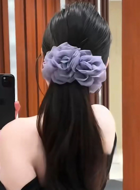 韩国易梦玲同款紫色玫瑰花香蕉夹超仙花朵大号一字夹法式横夹抓夹