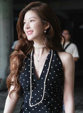 许我耀眼赵露思许妍同款长款珍珠项链双层轻奢颈链叠戴新款配饰女